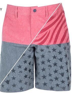 Hybrid h20 Wave Life Men's Swim Trunks in Rose Red with Teal Logo